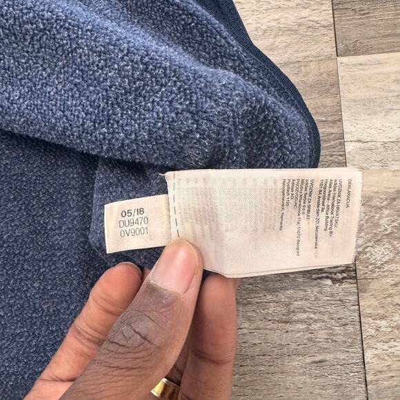 Adidas Navy Blue White Men S‎ Striped Cuffs Logo Sweatshirt Heather Hoodie - Picture 6 of 9